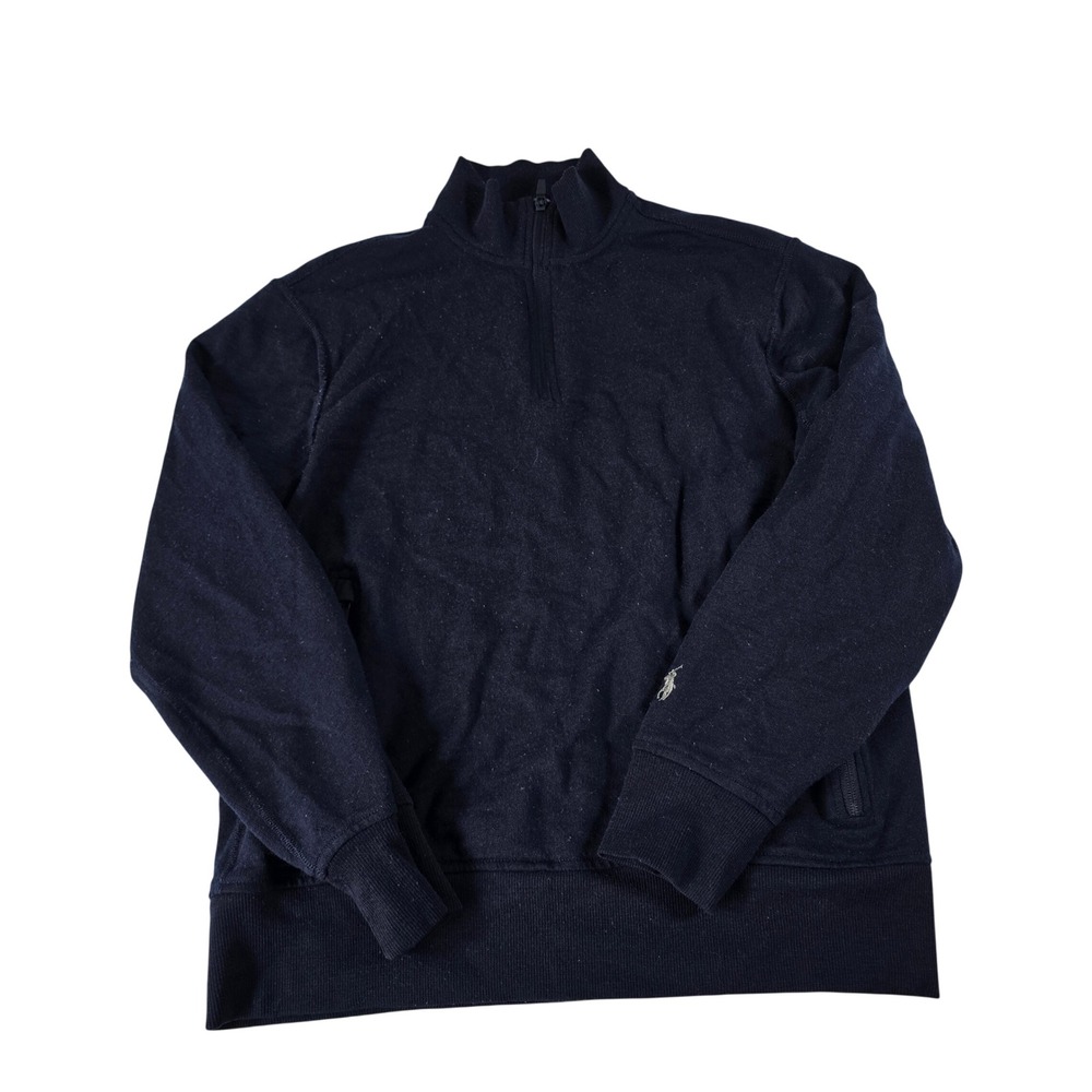 Polo Ralph Lauren Mens Navy Blue 100% Wool Quarter Zip Pullover Sweater Medium
